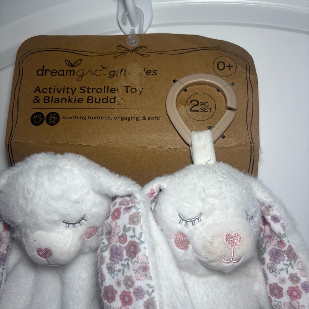 Dreamgro Buddy Blankie & Rattle Bunny Lovey Quilted Security Blanket - Picture 2 of 5